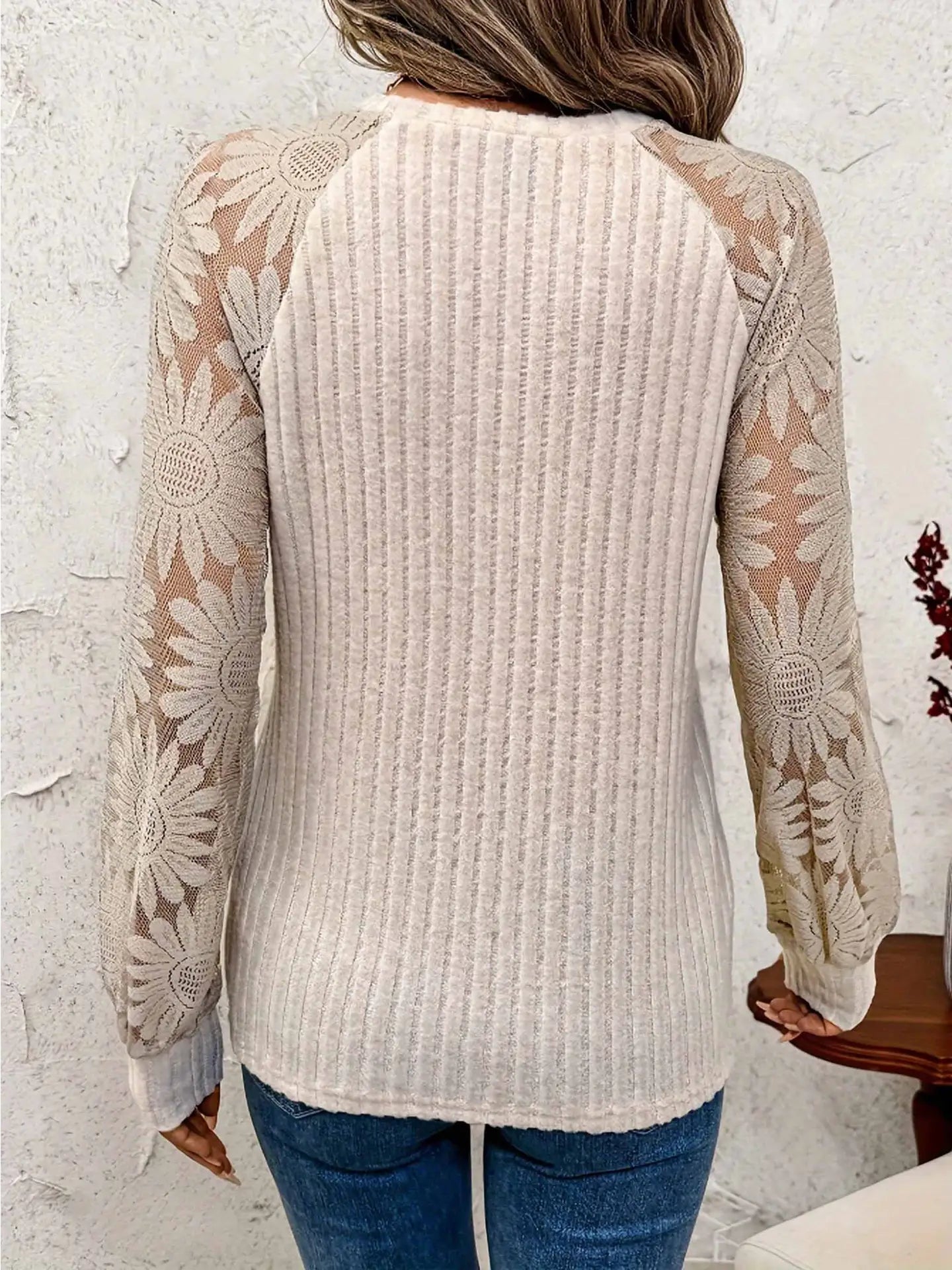 Lace Patchwork Long Sleeve Top