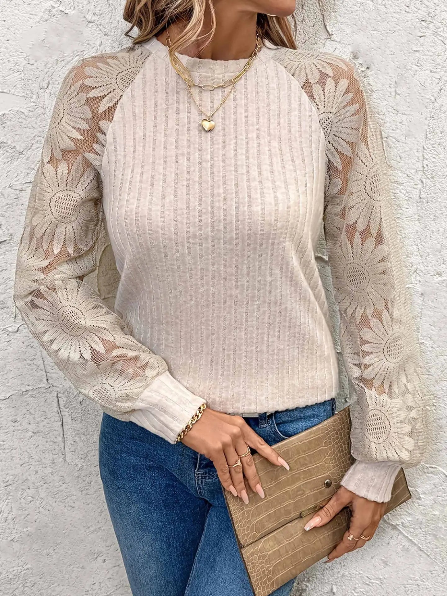 Lace Patchwork Long Sleeve Top