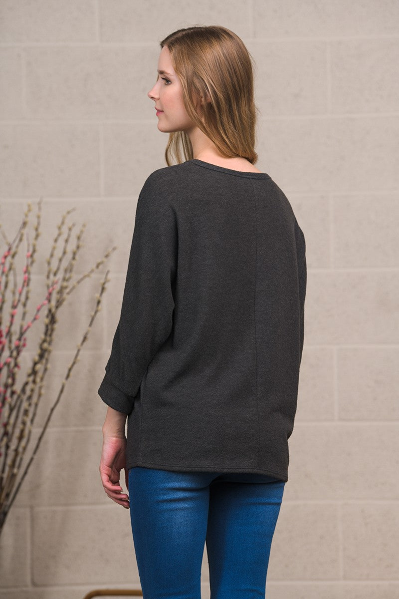 Soft Brushed Knit Top with Animal Pocket