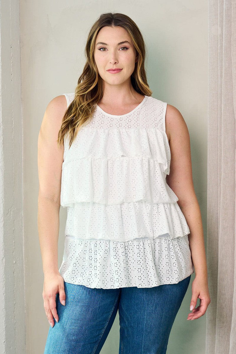 White Layered Ruffle Tank Top