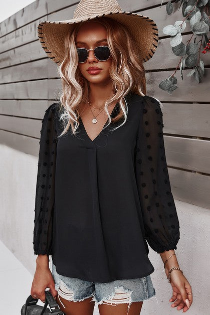 V Neck Solid Long Sleeve Top