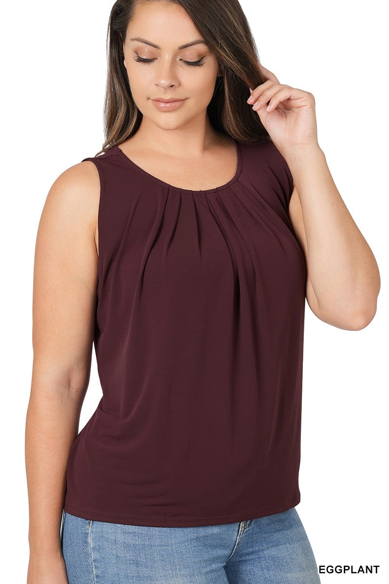 Sleeveless Front Neck Pleat Top