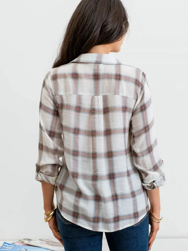 Plaid Buttoned Wrap Top