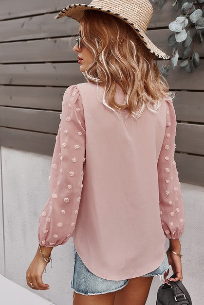 V Neck Solid Long Sleeve Top